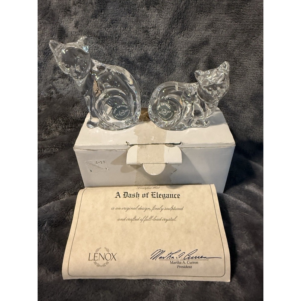 LENOX CLASSICS A DASH OF ELEGANCE CAT SALT & PEPPERS‎ SHAKERS NEW IN BOX W/COA